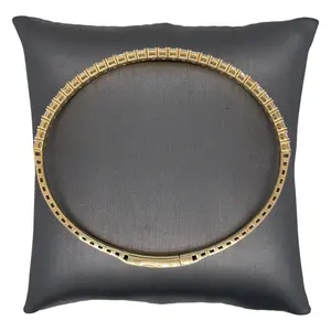 18K Yellow Gold Plated Vintage Style Emerald Cut Diamond Bangle <b>Bracelet</b> Simply Designed Women's Statement Piece - Product Image 2