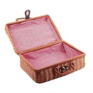 Panier de pique-nique de voyage boîte de rangement en rotin valise vintage faite à la main - Product Image 5