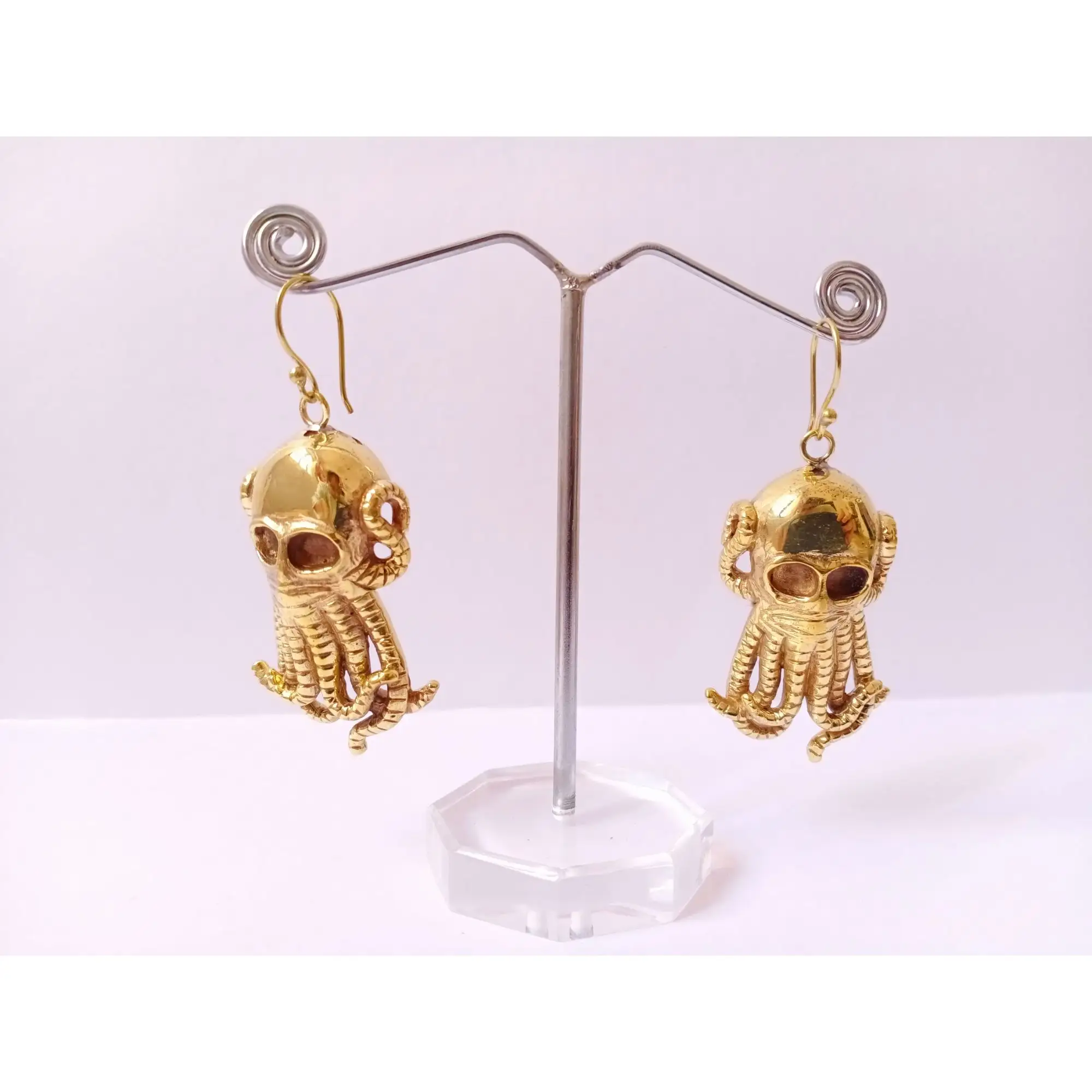 Antique party wear sea animal octopus earring for girl's in brass jewelry antique gold plated brass jewelry
