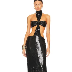 Hot Sale Sexy Slim Evening Long Leather Party Club Night Sequin Dress Luxurious sexy dress club wear night club