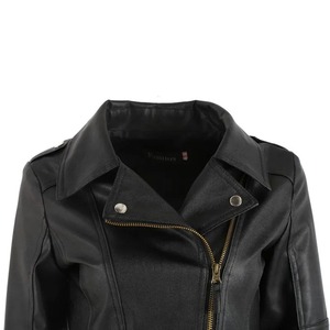 Veste courte en cuir à fermeture éclair en faux PU pour femmes, respirante, tricotée, avec revers, style moto, teinte unie. - Product Image 4