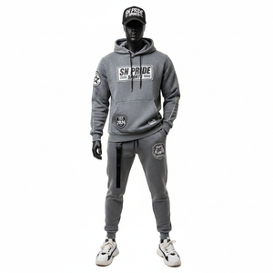 ชุดวอร์มลำลองคุณภาพสูง สไตล์สตรีทแวร์ ผ้าหนา สีซีดแบบซันเฟด ลุคซักฟอก พร้อมฮู้ดดี้และกางเกงจ็อกเกอร์ ระบายอากาศได้ดี ตกแต่งด้วยแผ่น PVC - Product Image 1