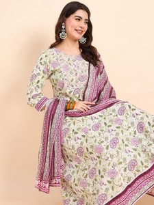 <b>women</b> <b>floral</b> Printed Pure Cotton Anarkali Kurta With <b>Trousers</b> & Dupatta indian pakistani suit - Product Image 2
