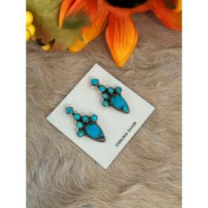 Southwest Handmade Kingman Turquoise Sterling <b>Silver</b> Arrow <b>Stud</b> <b>Earrings</b> Bezel <b>Set</b> - Product Image 3