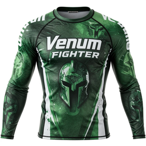 Venum Fighter Full Sleeve Rash Guard <b>Men's</b> Green <b>Compression</b> <b>Shirt</b> Quick Dry MMA Sportswear Printed Design Fighter Rash Guard - Product Image 2