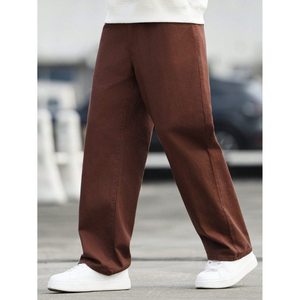 Funky <b>Mens</b> Modern Trending Brown Straight Mid Washed Lightweight Denim <b>Jeans</b> Eco Friendly Breathable Vintage Style Loose Autumn - Product Image 5