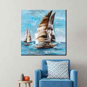 Impression sur toile de voilier au large - Décoration côtière, encadrée - Product Image 1