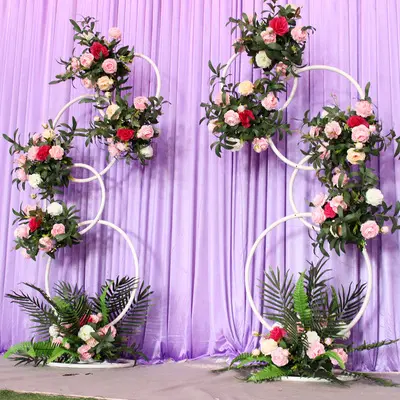 Longstar usine mariage mariage cercles arc toile de fond fleurs ballon décoration métal toile de fond support pour les événements de mariage