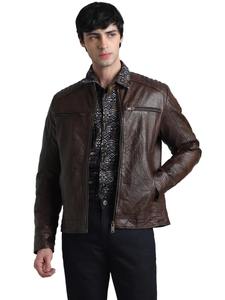Chaqueta Bomber de Cuero Genuino Marrón Oscuro para Hombre, Chaqueta de Motociclista con Hombros Acolchados, Cierre de Cremallera, Transpirable, Informal, para Invierno - Product Image 6