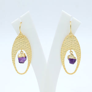 Dua Trendy Amethyst Rough Drop Pendientes 18K Chapado en oro Latón Joyería DE BODA hecha a mano para mujeres - Product Image 4