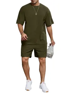 Chándal de verano transpirable de talla grande de 2 piezas para hombre, conjunto informal de camisa y pantalones cortos con hombros caídos, ropa de calle, traje de salón - Product Image 4