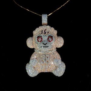 Elegante Collar Hip Hop con Colgante de Mono Bebé con Incrustaciones de Diamantes Moissanite VVS - Product Image 2