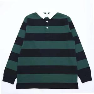 2025 nueva llegada hombres 100% algodón para camisas POLO suaves y transpirables con rayas anchas y mangas largas patrón sólido lona - Product Image 1