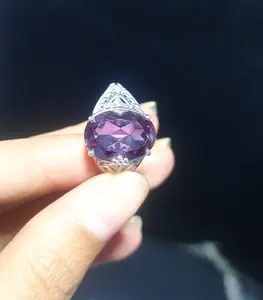 2Ct椭圆形切割立方氧化锆紫水晶钻石订婚男士结婚戒指男士时尚饰品14k白金镀金