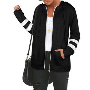 Sweats à capuche respirants anti-rides pour femme sweats à capuche rayés à manches longues personnalisés sweat-shirt à fermeture éclair en coton d'hiver abordable - Product Image 2