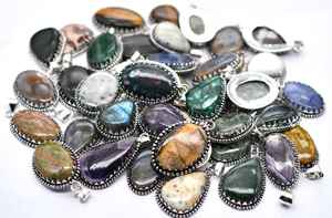 Cabochon de pierres précieuses naturelles multiples hautement polies en vrac pendentif en argent sterling 925 massif bijoux faits à la main à la mode - Product Image 5