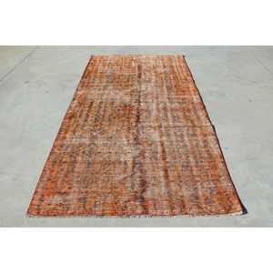 Alfombra Turca, Alfombra Vintage de 4.6x8.6 pies, Alfombra de Lana con Diseño de Plantas y Árboles Naranjas - Product Image 1
