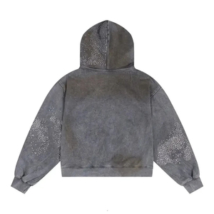 OEM Acid Wash Custom Zipper Hoodie <b>for</b> Men <b>Hip</b> Hop Windproof Hoodies With Heat Transfer Streetwear Hoodies - Product Image 2