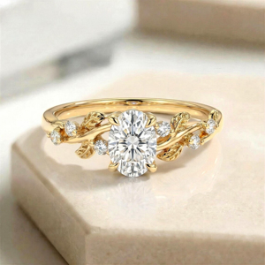 Vintage Leaf Design Oval Cut Moissanite Engagement <b>Ring</b> for Women 14K Gold Plated Wedding Bridal <b>Ring</b> Fine Jewelry - Product Image 2