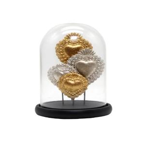 Oro antiguo acabado Milagros Metal corazones sagrados Sunburst en Pedestal de madera con cúpula de cristal Cloche para regalo católico y decoración - Product Image 5