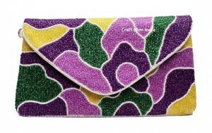 Pochette de soirée en perles faites à la main pour le Mardi Gras, avec un motif à carreaux abstrait, élégante pochette pour femmes, idéale pour les cadeaux et les événements - Product Image 6
