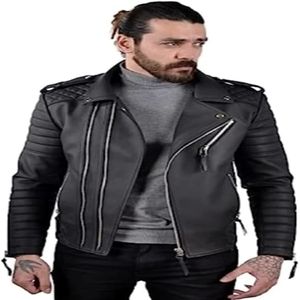 Blouson d'hiver en cuir pour homme, col montant, design personnalisé, fermeture éclair, style décontracté, coupe-vent et respirant, collection 2024 - Product Image 1