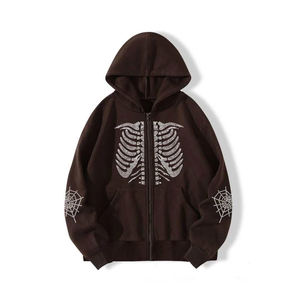 Professional custom <b>black</b> men full <b>zip</b> up <b>Hoodie</b> Rhinestone <b>Hoodie</b> Heavy cotton oversized men Jacket - Product Image 1