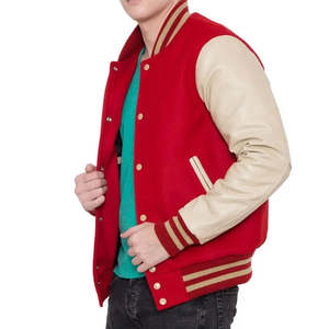 Veste universitaire personnalisable pour homme, rouge et beige, en laine, boutonnée, chaude, décontractée, avec option de logo personnalisé, imperméable, écologique, anti-UV - Product Image 2