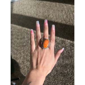 Betta Lee Spiny Oyster & Sterling <b>Silver</b> Vintage <b>Statement</b> <b>Ring</b> Fashionable Bezel Setting Size 14 for Christian Occasions - Product Image 2