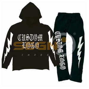 Ensemble pantalons de survêtement évasés et sweat à capuche de haute qualité avec logo personnalisé imprimé bouffant Survêtements de sport - Product Image 1