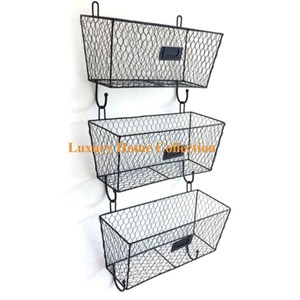 Wall <b>Hanging</b> <b>Storage</b> Bucket and <b>Basket</b> Black Color Powder Coated Designer Fancy Look Unique Design Long Shape Bucket Supplies - Product Image 1