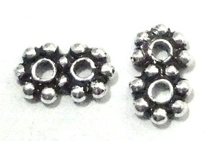 6X10mm สีเงินโบราณ18K เม็ดกลมเดซี่สเปเซอร์ลูกปัด2รูสำหรับทำเครื่องประดับ PREM bhaya - Product Image 2