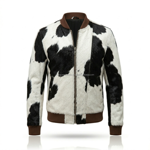 Factory Direct Sialkot Manufacturer Custom Animal Pattern Hair-On Cow Skin Front <b>Thick</b> Vintage Bomber Jacket Belted <b>Winter</b> <b>Coat</b> - Product Image 3