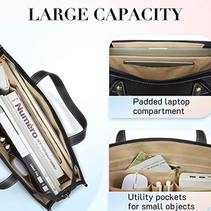 Womens Textile Large Capacity Laptop Tote Bag Waterproof Office Handbag Adjustable Shoulder Strap Multi Pocket Business - Product Image 5
