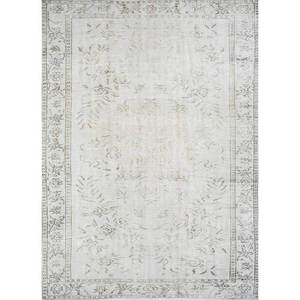 Tapis en laine noué à la main de style vintage ivoire, motif floral Pae-1507, pour usage domestique - Product Image 1