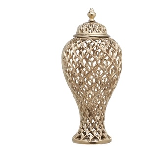Elegante estampado de leopardo tarros de jengibre con tapa urna florero para sala de estar boda centro de mesa flor florero decorativo - Product Image 5