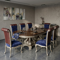 Canapé capitonné classique européen sur mesure avec structure en bois sculpté et assise en velours bleu pour villa, hôtel, salon