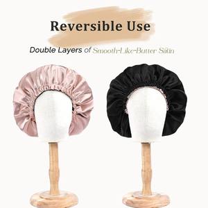 หมวกคลุมผมผ้าไหมสองชั้นหมวกผ้าซาตินสำหรับใส่นอนปรับแต่งได้ - Product Image 3