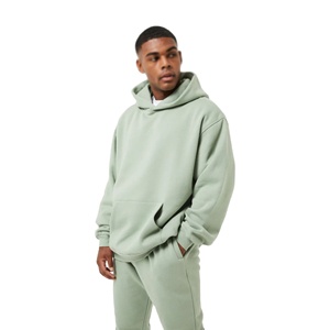 Tout nouveau 80% coton 20% Polyester épaules tombantes pull Style décolleté croisé ourlet côtelé et poignets sweats à capuche surdimensionnés - Product Image 1