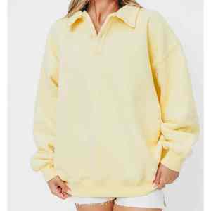 เสื้อสเวตเตอร์ผ้าฟลีซยาวสำหรับสตรีแบบมีซิปเสื้อสวมหัวสีเหลืองเนย/บัตเตอร์ครีมสำหรับ1/4ฤดูหนาว - Product Image 1