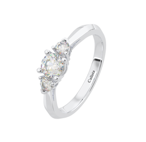 OEM ODM Bijoux fins personnalisés classiques 10K or blanc zircon cubique bagues de fiançailles trois pierres pour mariage des femmes - Product Image 1