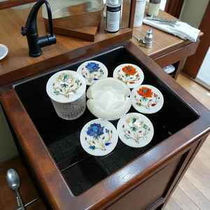 Ensemble de dessous-de-verre en marbre incrusté faits à la main, dessous-de-verre décoratifs en pierre, cadeau de pendaison de crémaillère, vaisselle élégante - Product Image 2