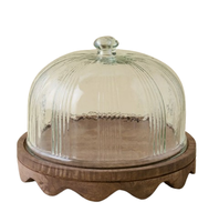 Support à gâteau en bois de style élégant avec couvercle en verre, support d'exposition en acacia, à un étage, accessoires de pâtisserie, mariage, fête, événement