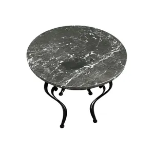 Mesa de centro de mármol negro de piedra natural con patas de metal hechas a mano, mesa de centro Nero Marquina mesa de mármol negro - Product Image 1