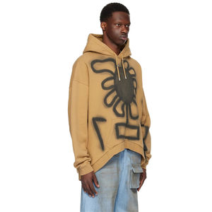 Sweat à capuche personnalisé surdimensionné à la mode en coton polaire marron peint à la main avec des graphiques graffitis pour hommes - Product Image 2