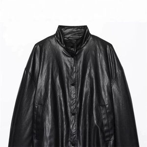 Veste en cuir pour homme de style nouveau, 100% polyester véritable, col montant, poche avant, séchage rapide, respirante, manteau en fourrure de luxe pour l'hiver - Product Image 3