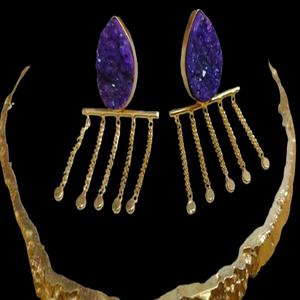 Pendientes Druzy morados elegantes encantos de moda naturales accesorio elegante con estilo clásico - Product Image 2