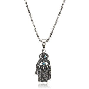 Vente en gros Hamsa et Eye Design Collier à breloques oxydées Bijoux turcs en argent 925 - Product Image 3
