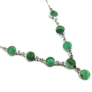925 Silver Malachite <b>Necklace</b> for Women Fashion Beaded Gemstone Jewelry - Product Image 1