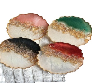 Posavasos de ágata multicolor con borde galvanizado dorado, rebanada de ágata a precio de venta al por mayor con calidad Premium, Angelolite - Product Image 1